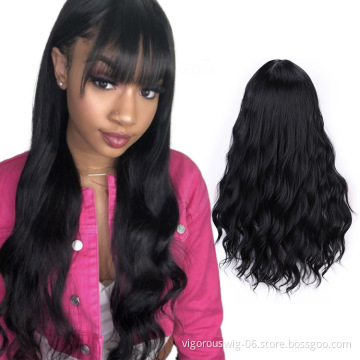 Vigorous Water Wave Synthetic Hair Wigs Black Long Wigs with Bangs For Women Cosplay Middle Part Pink Black Purple Brown Wig
